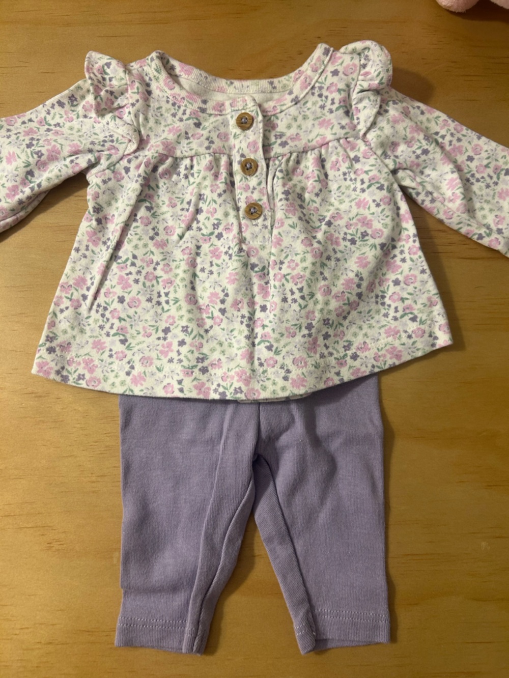 Carter's White Floral Button-Front Top with Purple pants